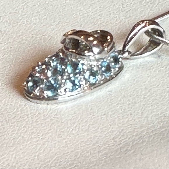 VTG 14K White GoldBaby Shoe Bootie Charm Necklace Pendant Blue Topaz December